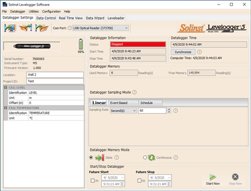 programmieren von solinst levelogger wasserstands-datenloggern mit pc-software