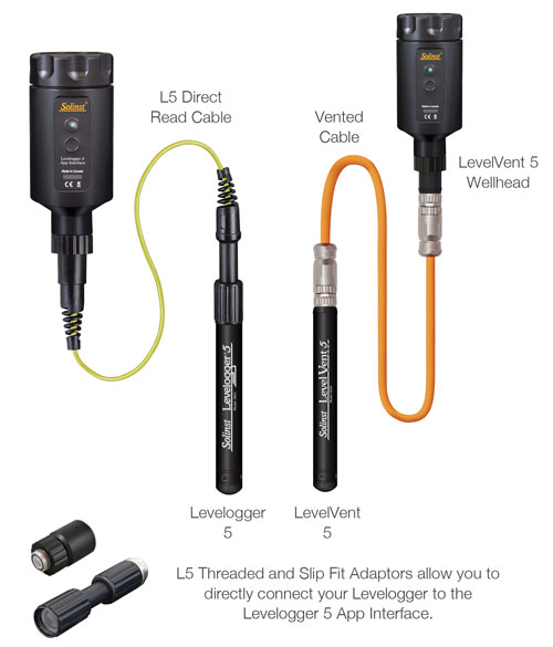 solinst levelogger 5 app interface with levelogger 5 and levelvent 5 dataloggers