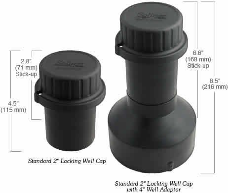standard 2" locking well cap & standard 2" locking well cap with 4" well adaptor