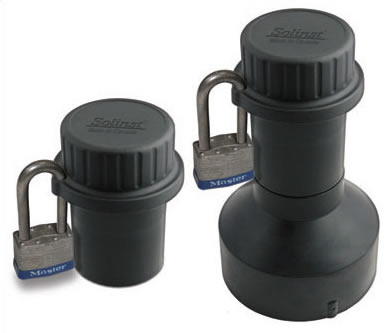 well caps can be permanently secured to the pvc casing using screws and the cap securely locked using a 3/8" (9.5 mm) shackle diameter lock