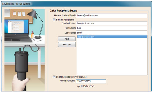 solinst levelsender 5 software data recipient setup window