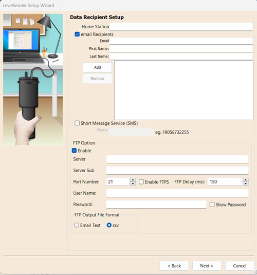 solinst levelsender 5 software data recipient setup window